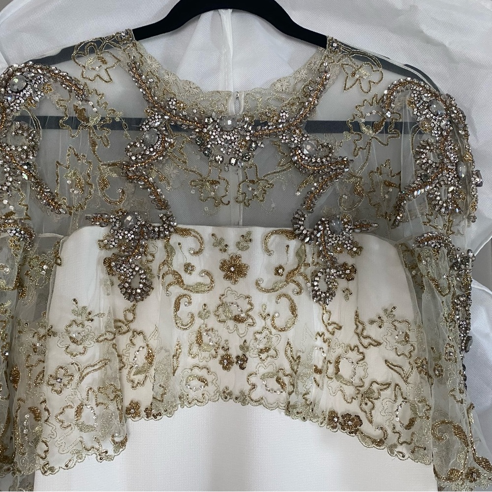 Badgley Mischka Evening / Wedding Dress — White & Antique Gold